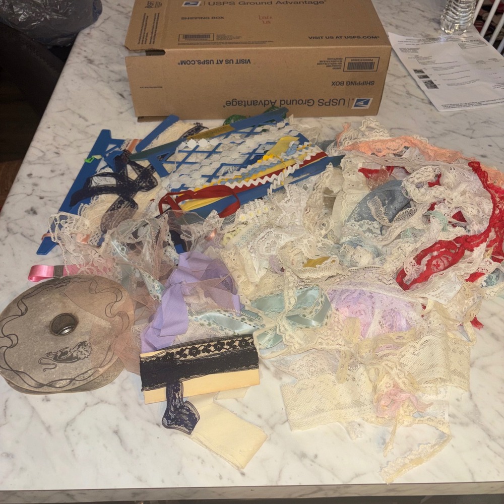 Vintage Lace Ribbon Scrap Large Lot Mixed Sewing Notions Journal Craft Remnants